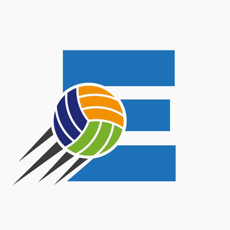 letra inicial e conceito de logotipo de vôlei com ícone de bola de vôlei em movimento. modelo de vetor de símbolo de logotipo de esportes de vôlei