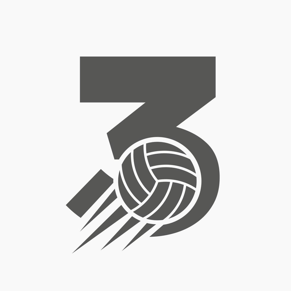 conceito de logotipo de vôlei de letra inicial 3 com ícone de bola de vôlei em movimento. modelo de vetor de símbolo de logotipo de esportes de vôlei