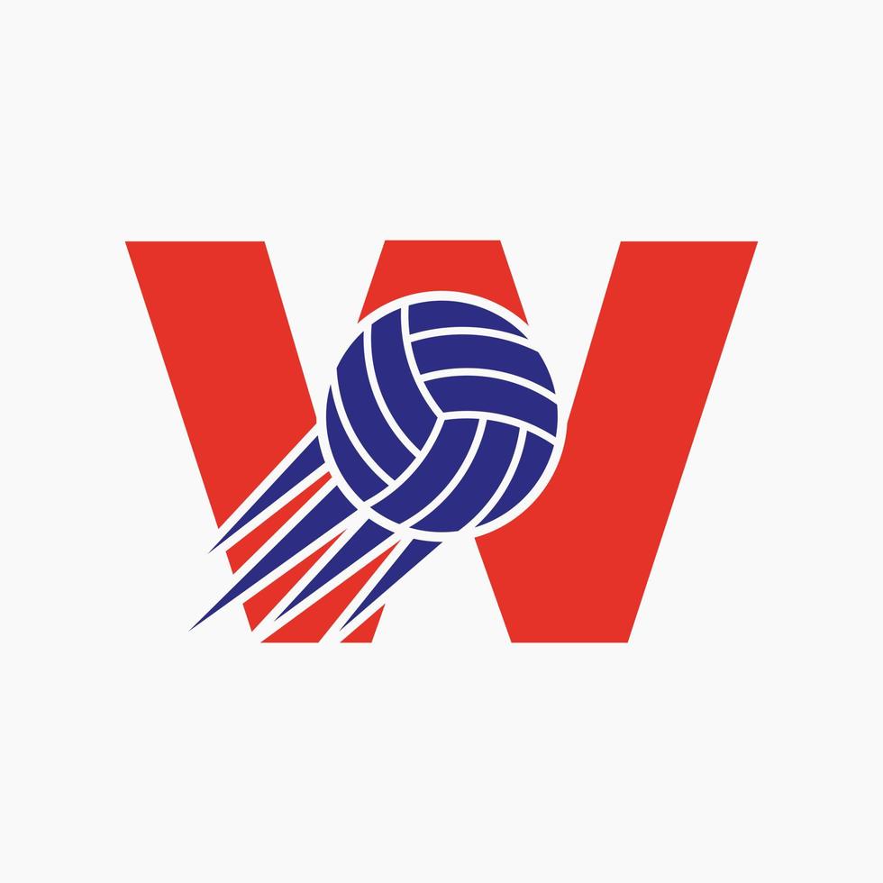 letra inicial w conceito de logotipo de vôlei com ícone de bola de vôlei em movimento. modelo de vetor de símbolo de logotipo de esportes de vôlei