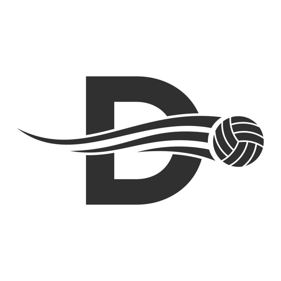 conceito de logotipo de vôlei letra inicial d com ícone de bola de vôlei em movimento. modelo de vetor de símbolo de logotipo de esportes de vôlei