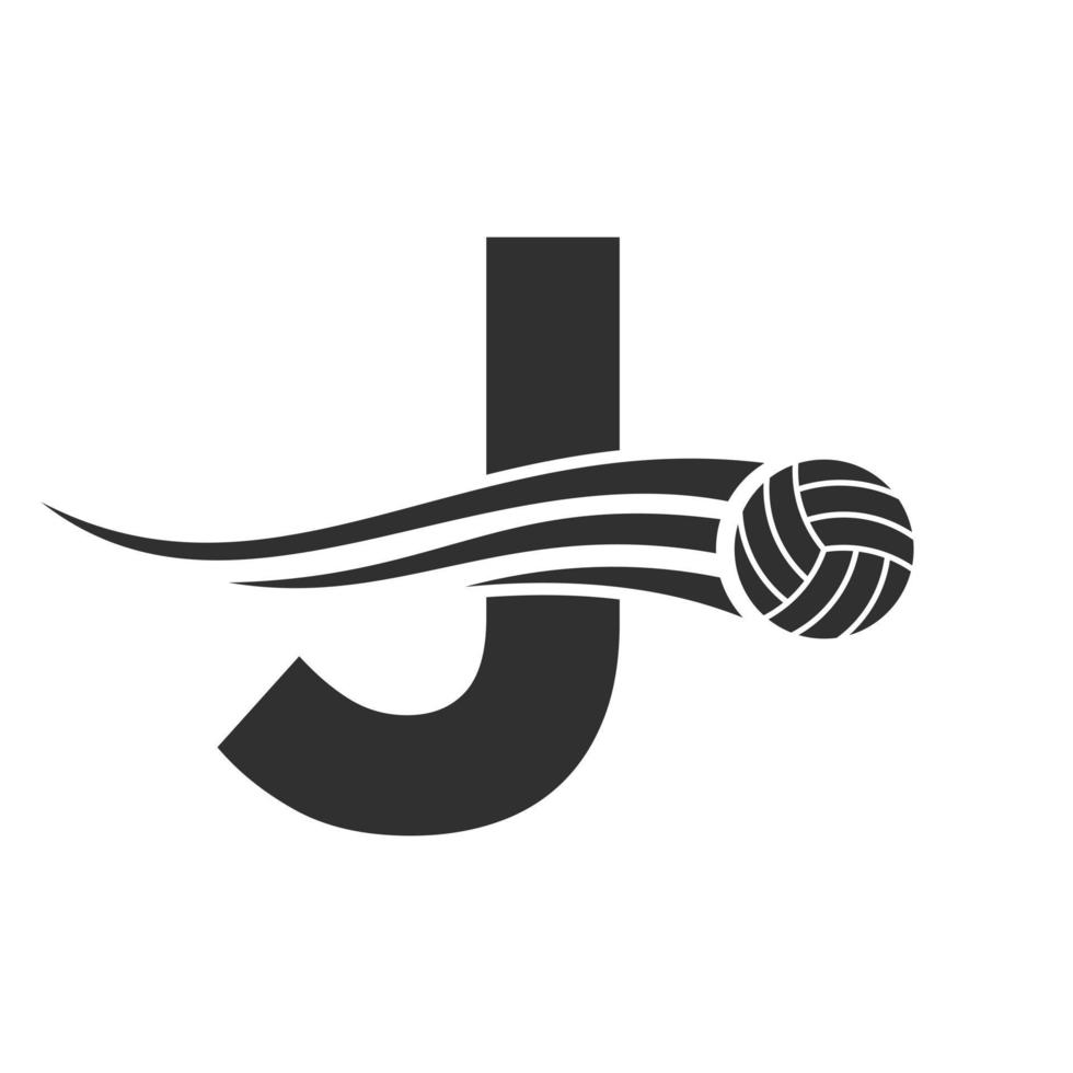 letra inicial j conceito de logotipo de vôlei com ícone de bola de vôlei em movimento. modelo de vetor de símbolo de logotipo de esportes de vôlei