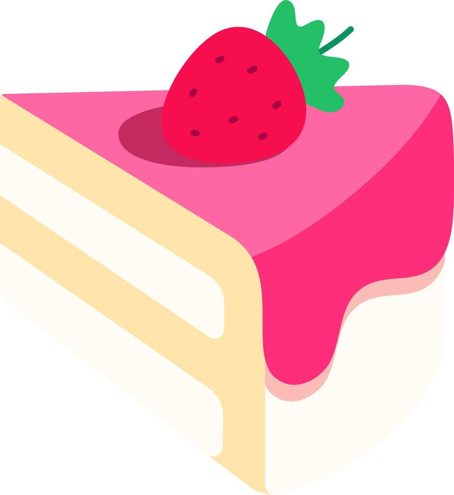 um pedaço de bolo de baunilha e morango inclinado ligeiramente para cima ilustração de elemento de ícone de sobremesa estilo plano vetor