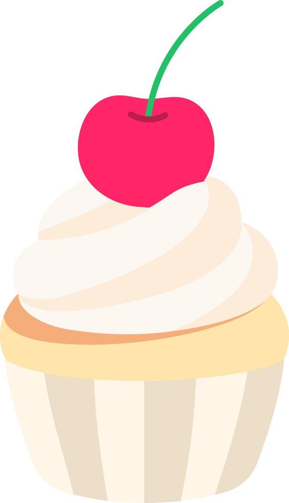 bolo de xícara com cobertura de cereja e creme elemento de ícone de sobremesa ilustração estilo plano vetor