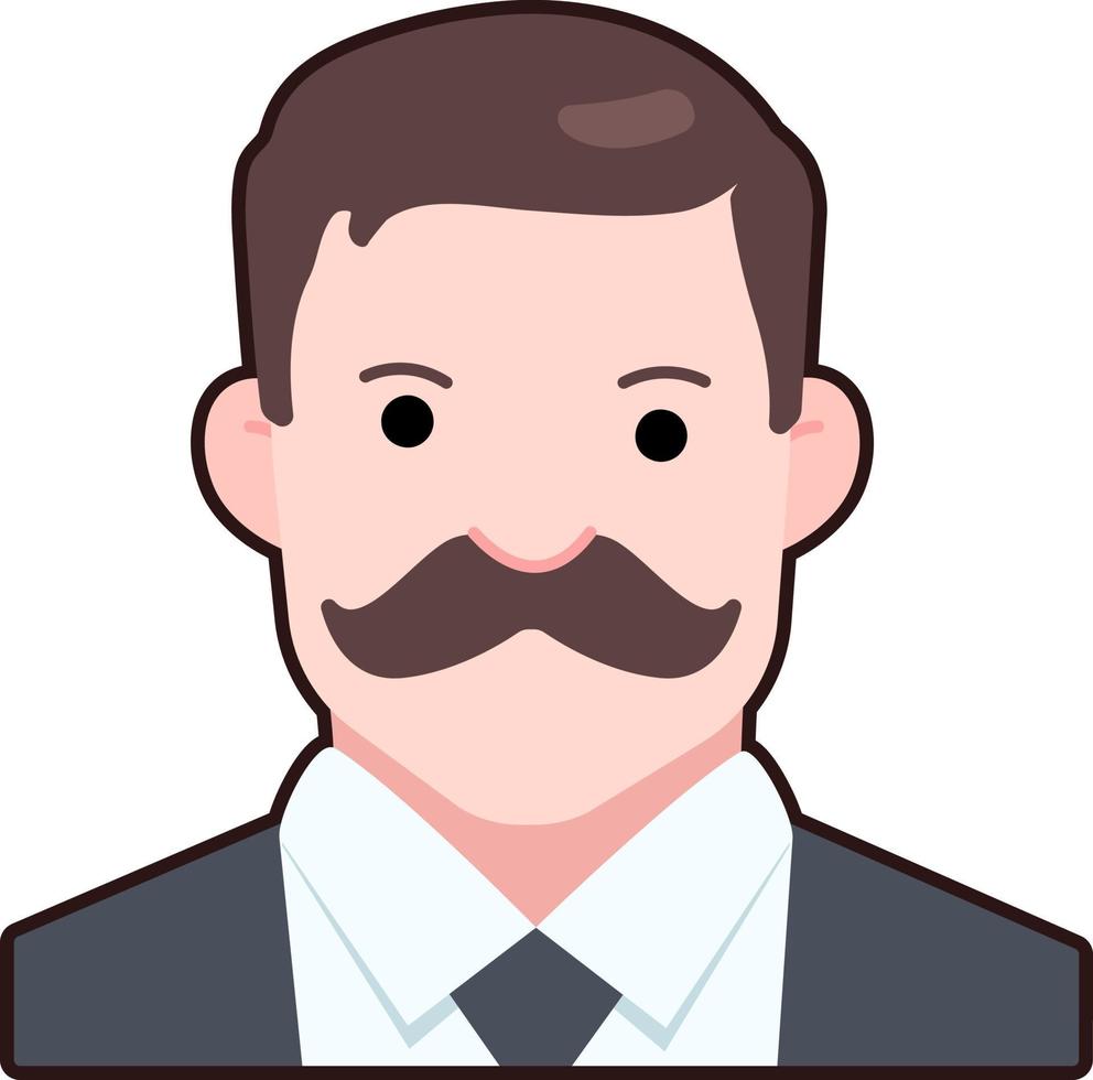 cavalheiro negócios homem grande menino avatar usuário pessoa bigode adesivo plano estilo preto vetor