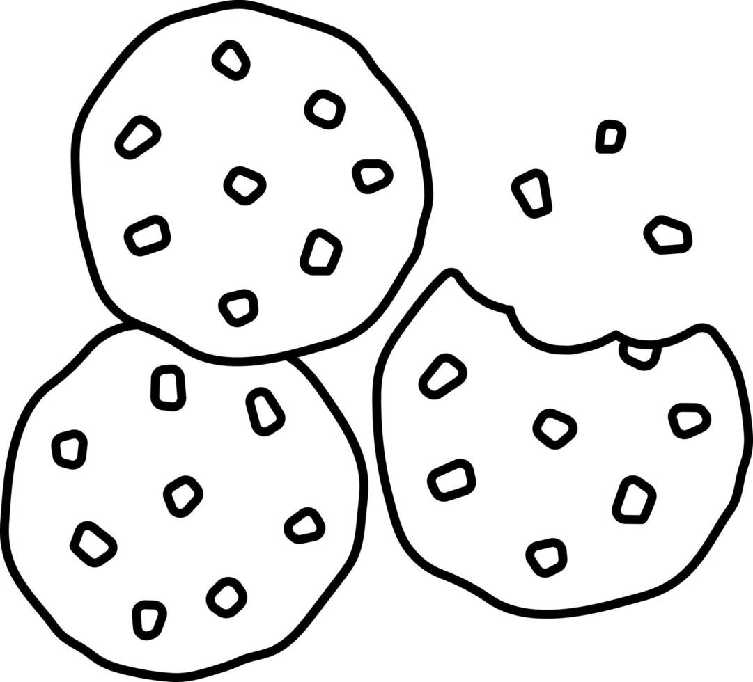 biscoitos de baunilha com gotas de chocolate linha de ilustração de elemento de ícone de sobremesa de três peças vetor