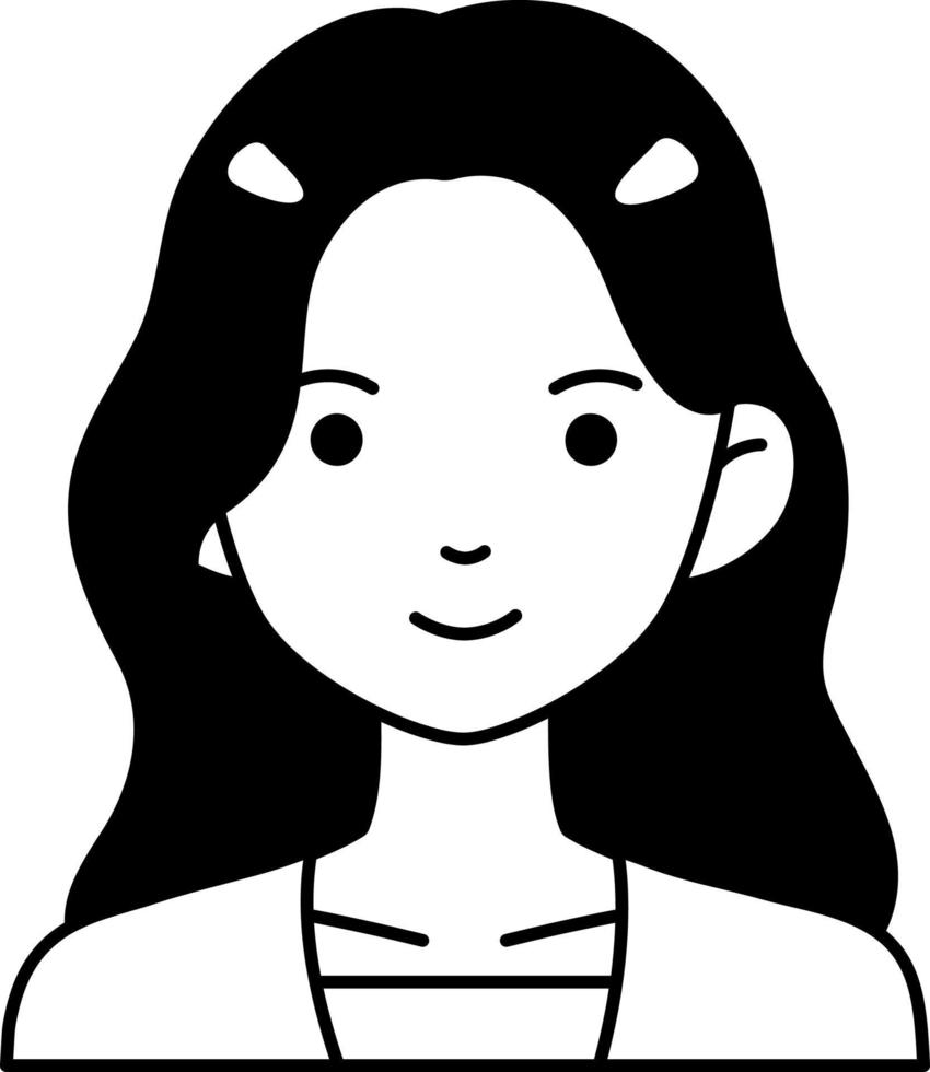 mulher menina avatar usuário pessoa cabelo cacheado pele negra semi sólido Preto e branco vetor