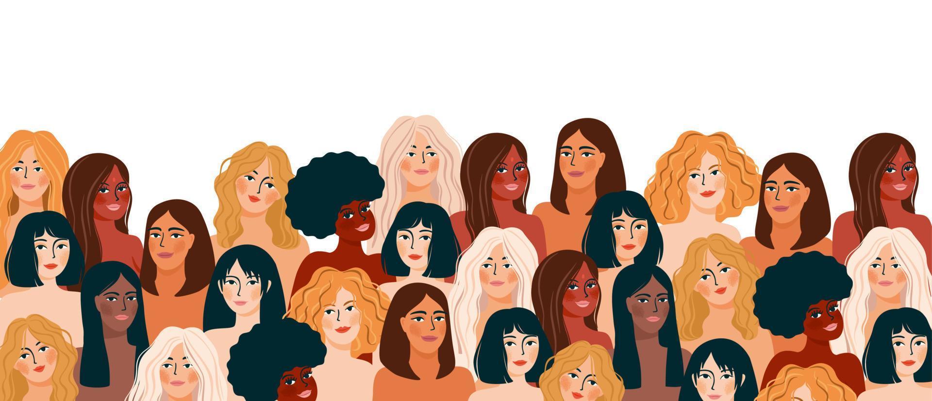 ilustração vetorial isolada de mulheres abstratas com diferentes cores de pele. luta pela liberdade, independência, igualdade. conceito para o dia internacional da mulher e outros usos vetor