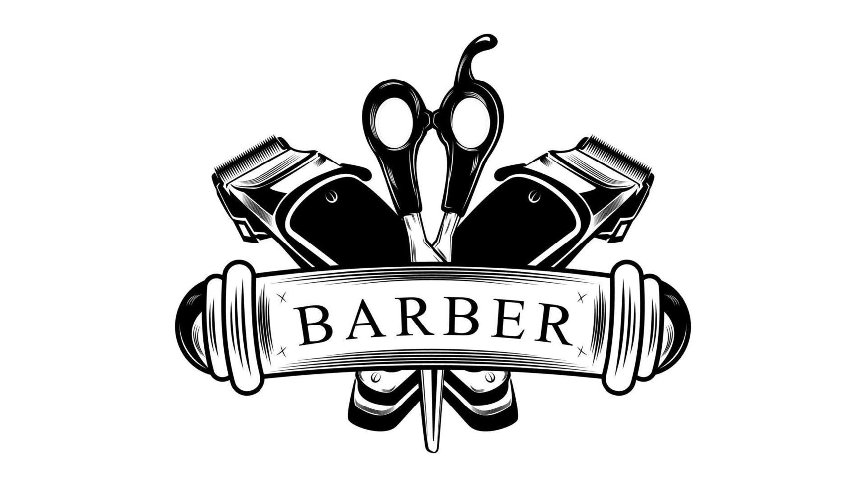 design de logotipo de barbearia e máquina de barbear vetor