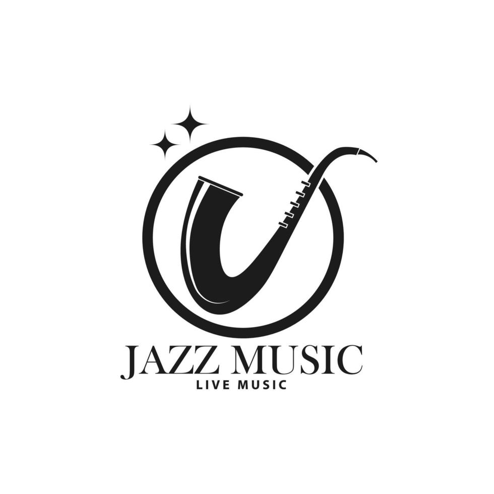 vetor de design minimalista de modelo de logotipo ao vivo de música jazz