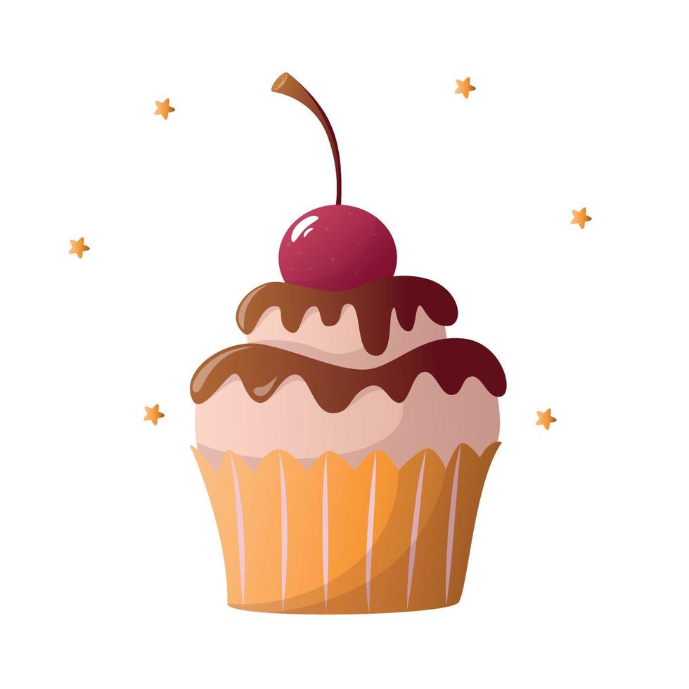 ilustração vetorial de cor de cupcake, sobremesa de cupcake, cupcake de aniversário vetor