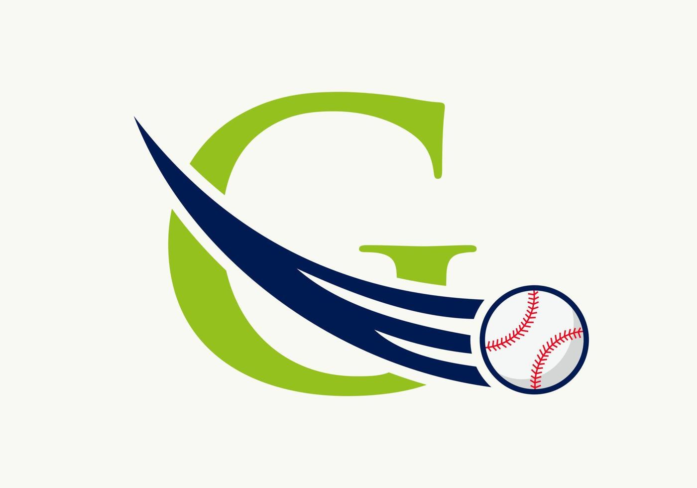 conceito de logotipo de beisebol letra g com modelo de vetor de ícone de beisebol em movimento