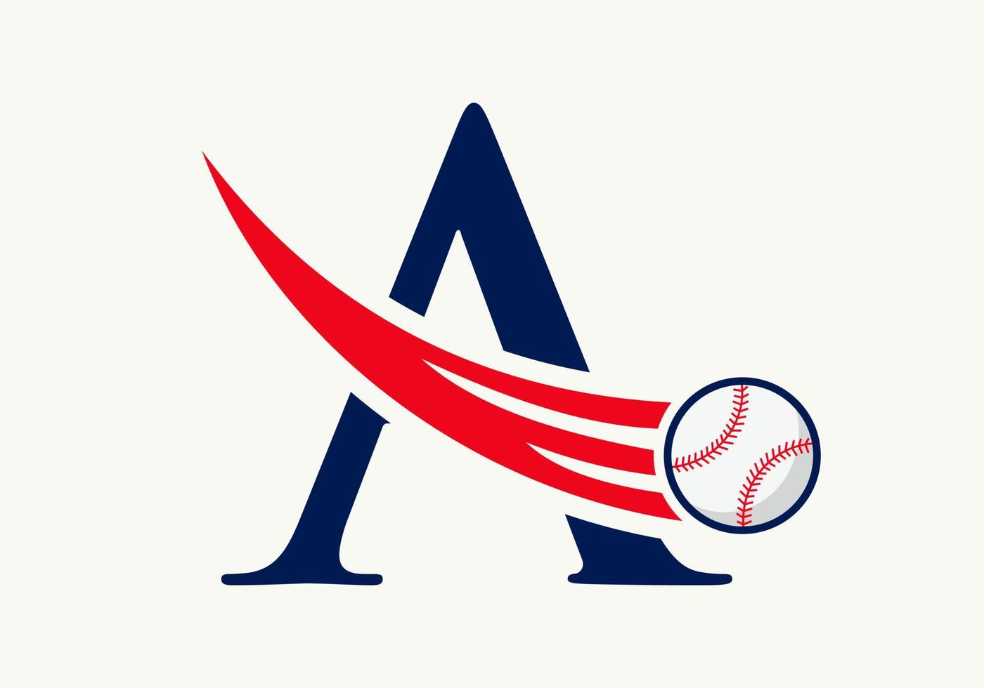escreva um conceito de logotipo de beisebol com modelo de vetor de ícone de beisebol em movimento