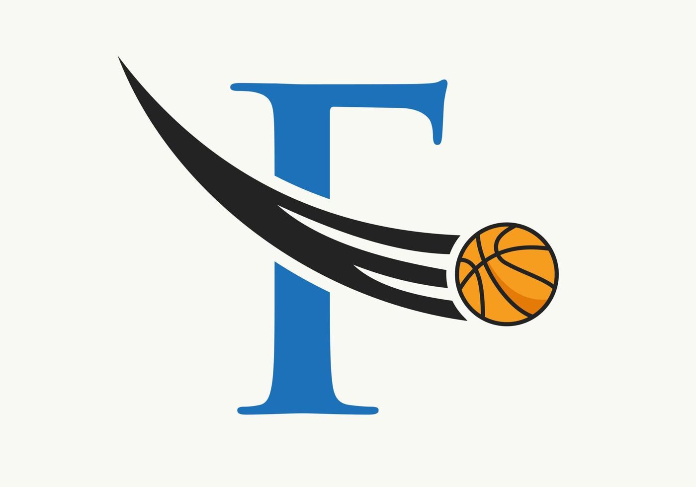letra inicial f conceito de logotipo de basquete com ícone de basquete em movimento. modelo de vetor de símbolo de logotipo de bola de basquete