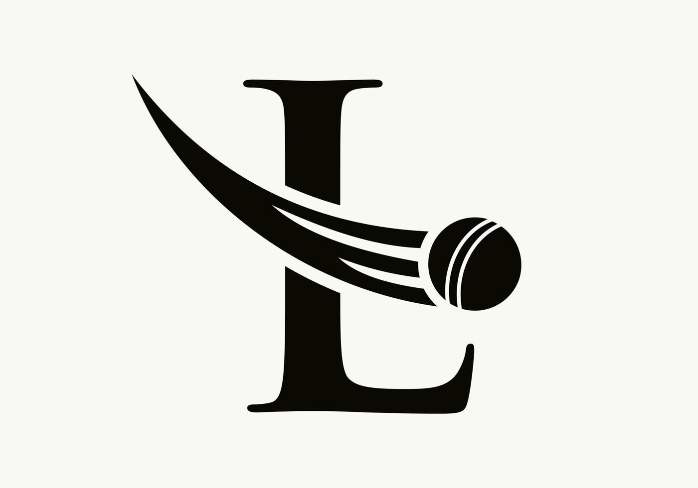 conceito de logotipo de críquete letra l com ícone de bola de críquete em movimento. modelo de vetor de símbolo de logotipo de esportes de críquete