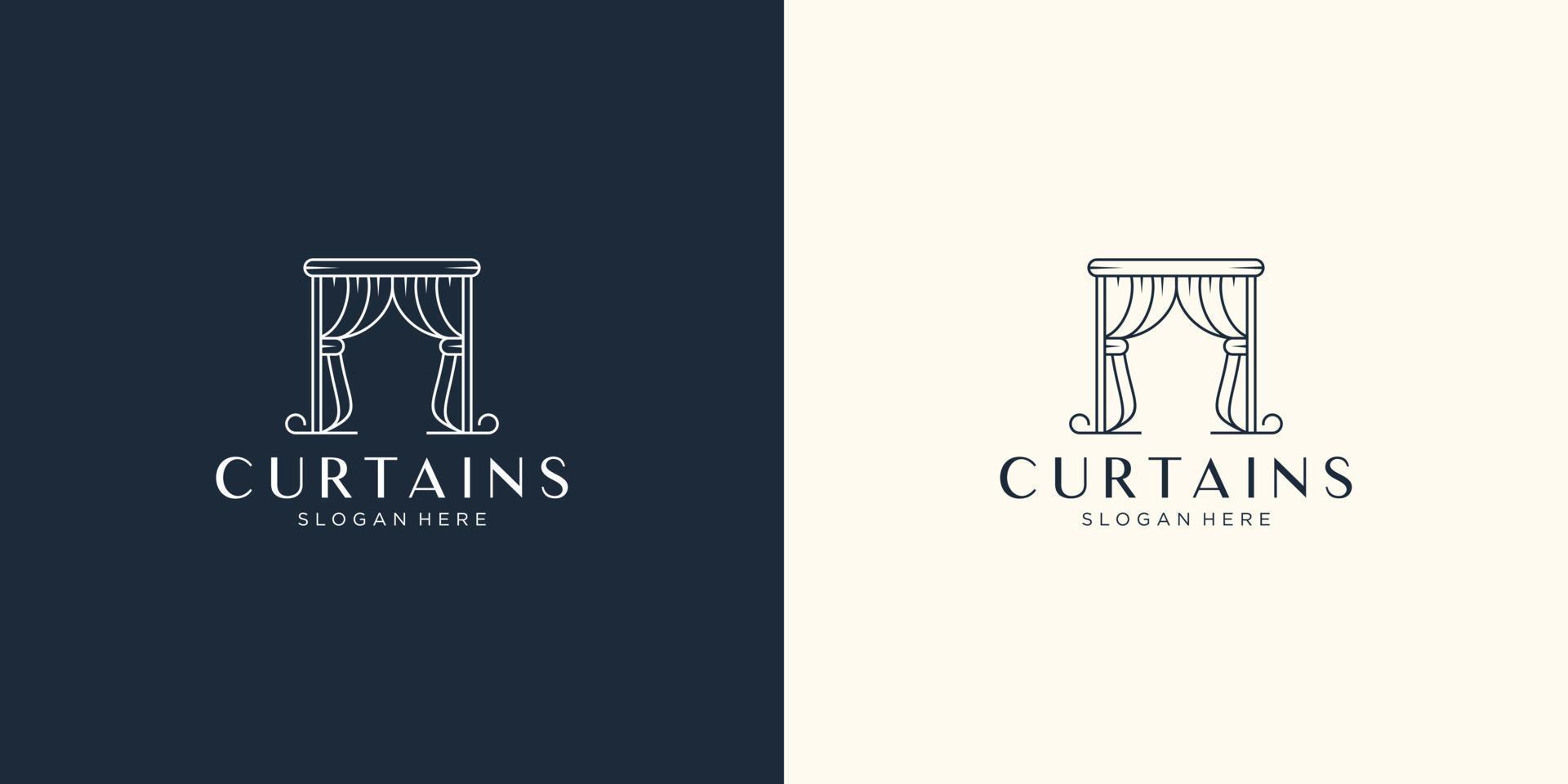 inspiração de design de logotipo de cortinas minimalistas. símbolo de cortinas com conceito de estilo de linha mono. vetor