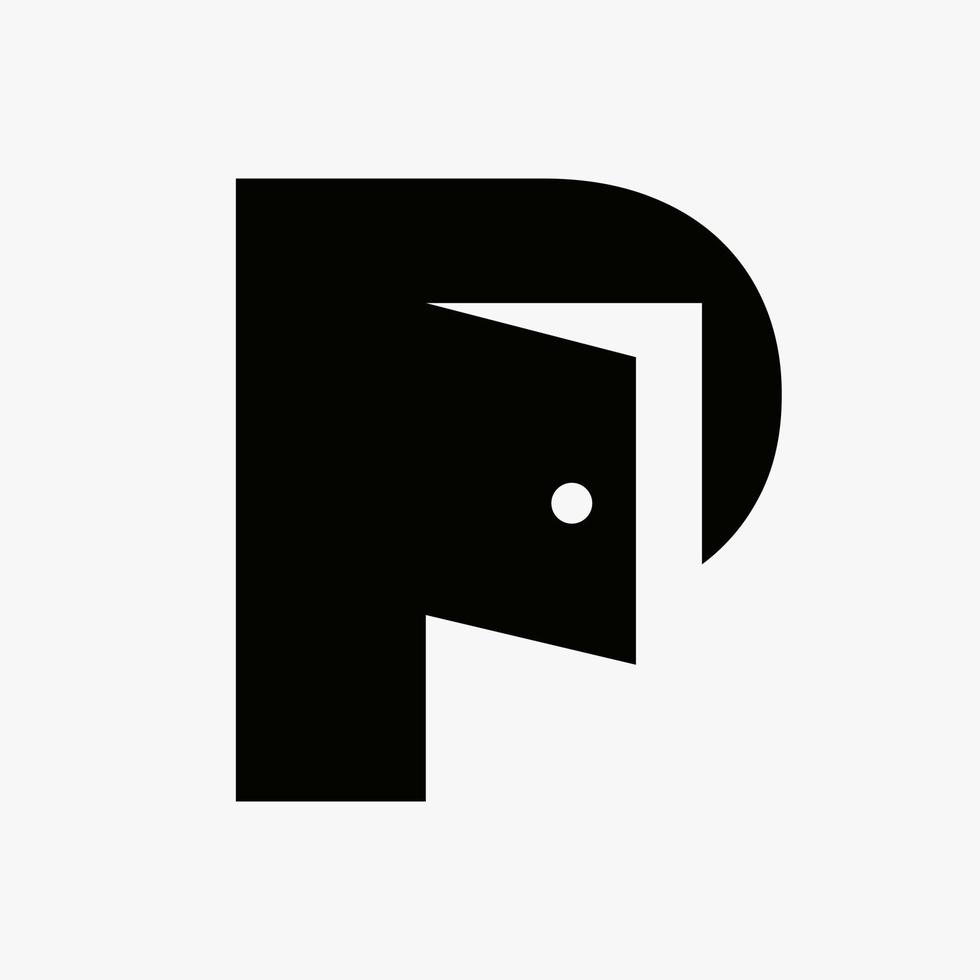 design de logotipo de porta letra p combinado com modelo de vetor de ícone de porta aberta mínimo