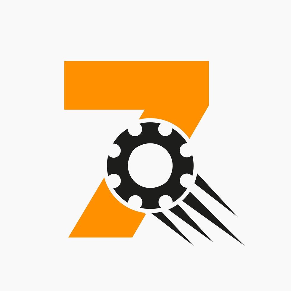 logotipo da roda dentada da letra 7. ícone industrial automotivo, logotipo da engrenagem, símbolo de reparo do carro vetor