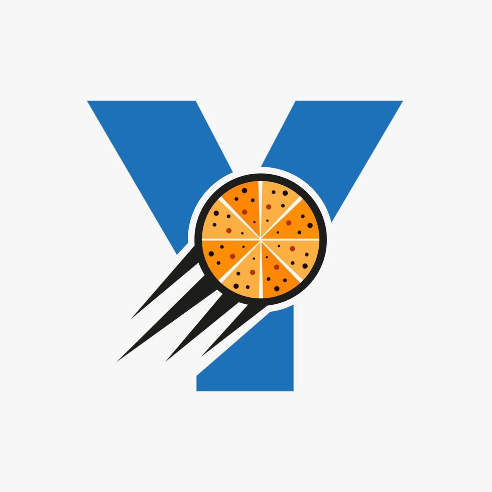 letra inicial y restaurante café logotipo com modelo de vetor de conceito de pizza