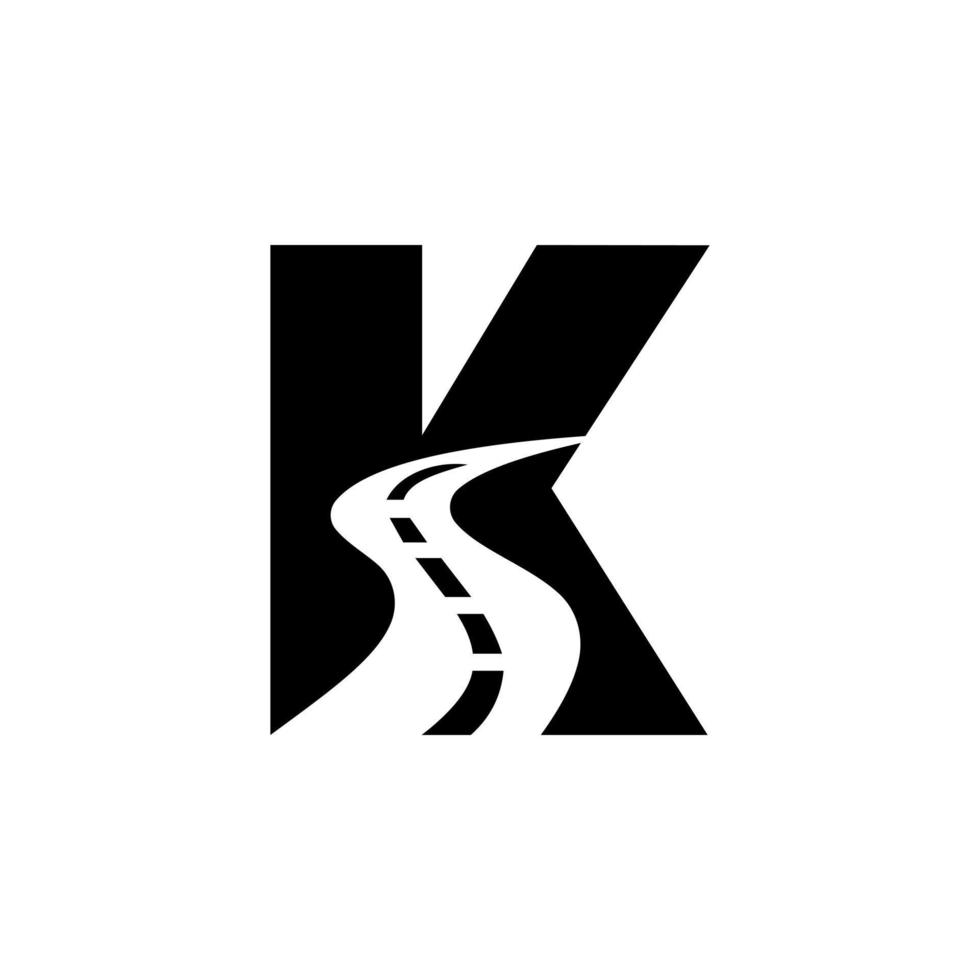 logotipo de estrada de letra k inicial para modelo de vetor de sinal de viagem e transporte