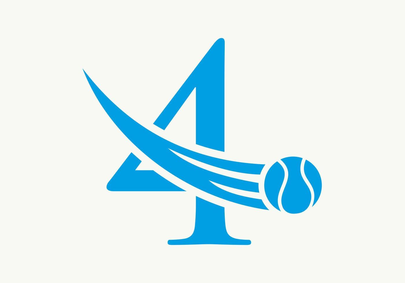 conceito de logotipo de tênis de letra 4 com ícone de bola de tênis em movimento. modelo de vetor de símbolo de logotipo de esportes de tênis