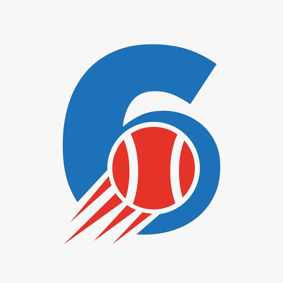 conceito de logotipo de tênis de letra 6 com ícone de bola de tênis em movimento. modelo de vetor de símbolo de logotipo de esportes de tênis
