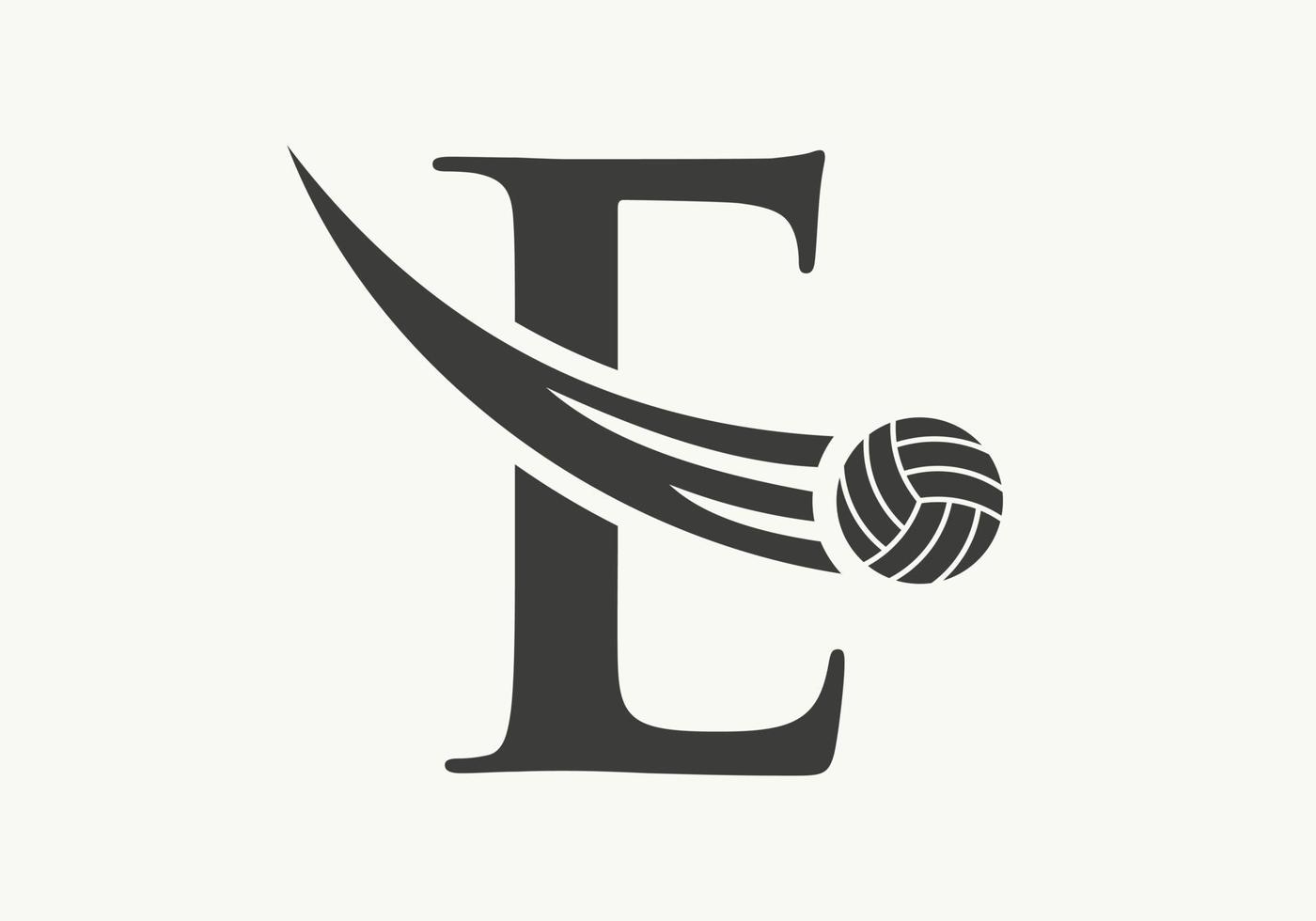 letra e sinal de design de logotipo de vôlei. modelo de vetor de símbolo de logotipo de esportes de vôlei