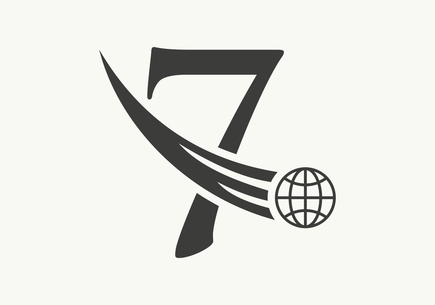 conceito de logotipo mundial da letra 7 com modelo de vetor de ícone global em movimento