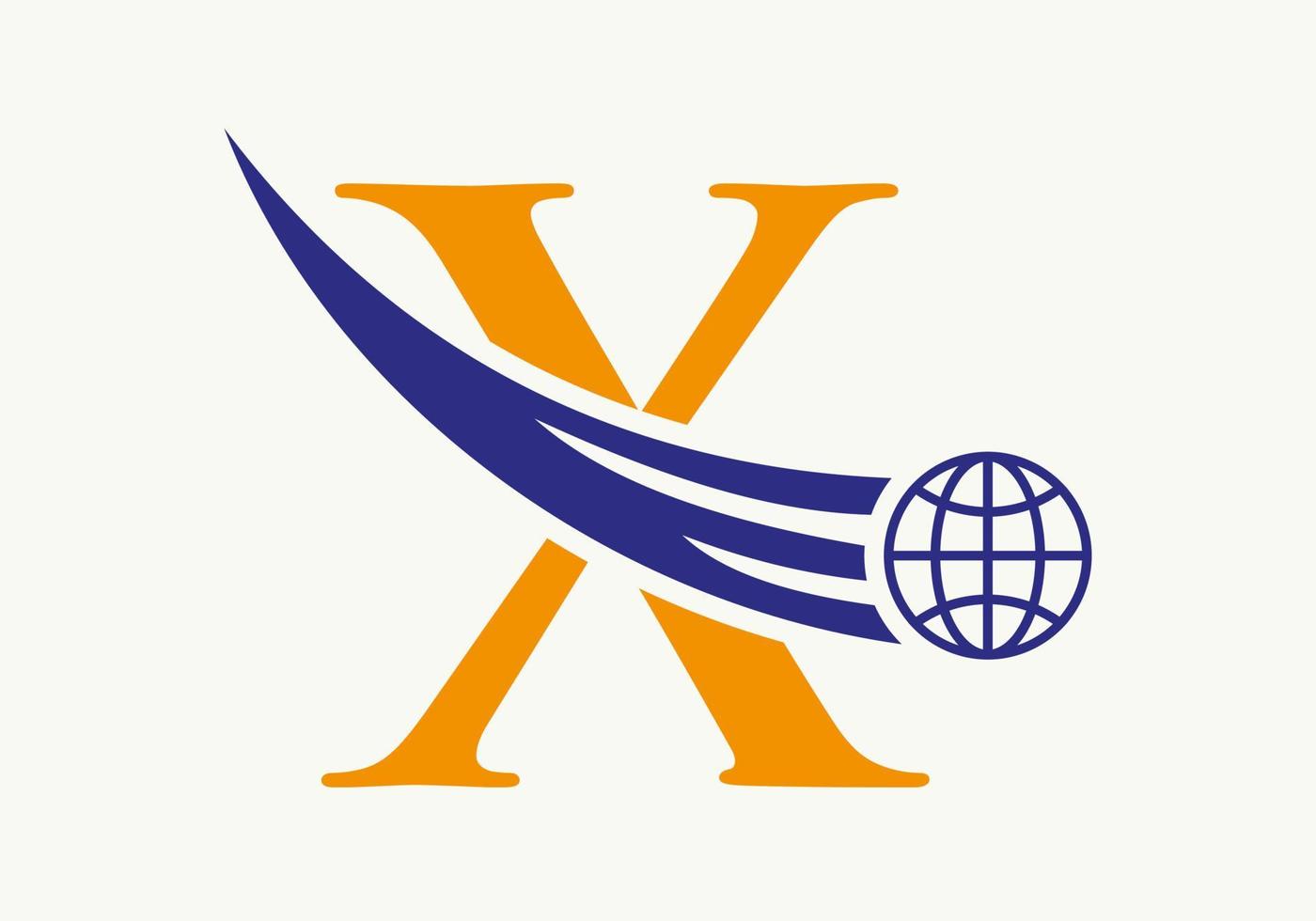 letra x conceito de logotipo mundial com modelo de vetor de ícone global em movimento