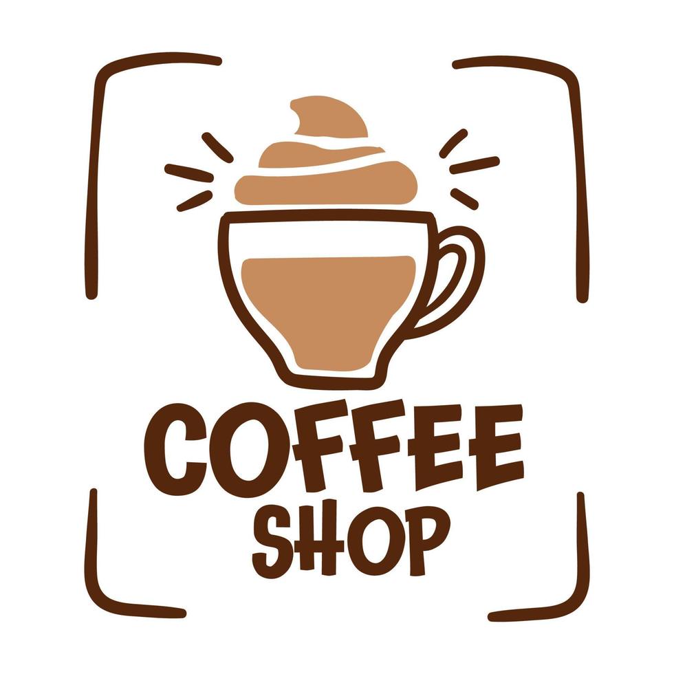 emblema de cafeteria com xícara e café com leite, vetor