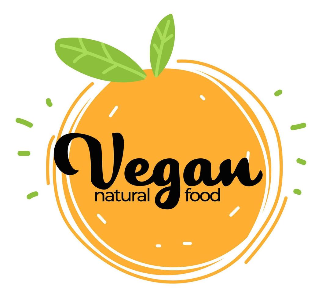 comida natural vegana, laranja com vetor de banner de folha