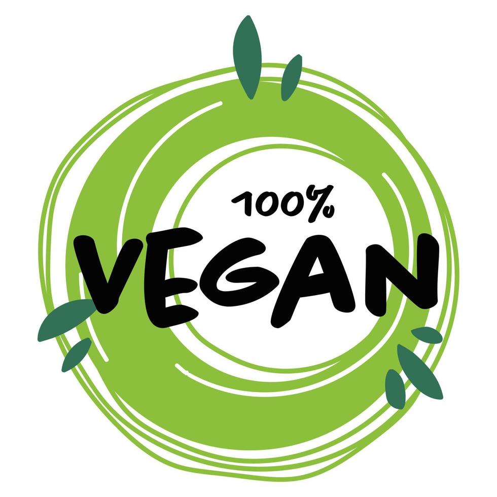 vegan 100 por cento, vetor de rótulo de produto vegetariano