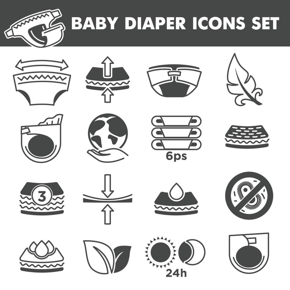 ícones de fralda de bebê, vetor de cueca confortável