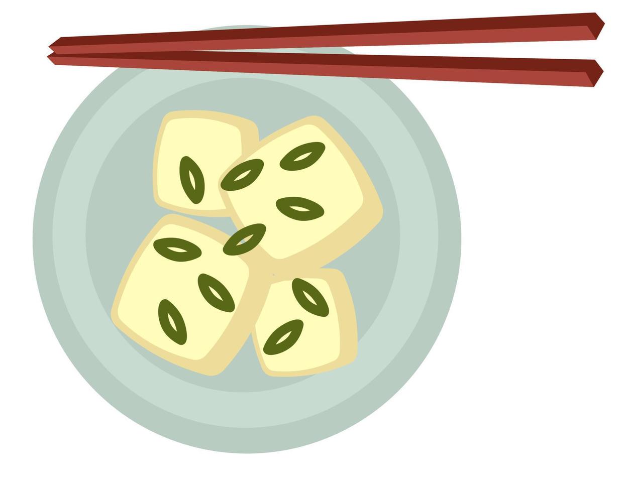 comida asiática ou lanche, onigiri de arroz ou tofu de soja vetor