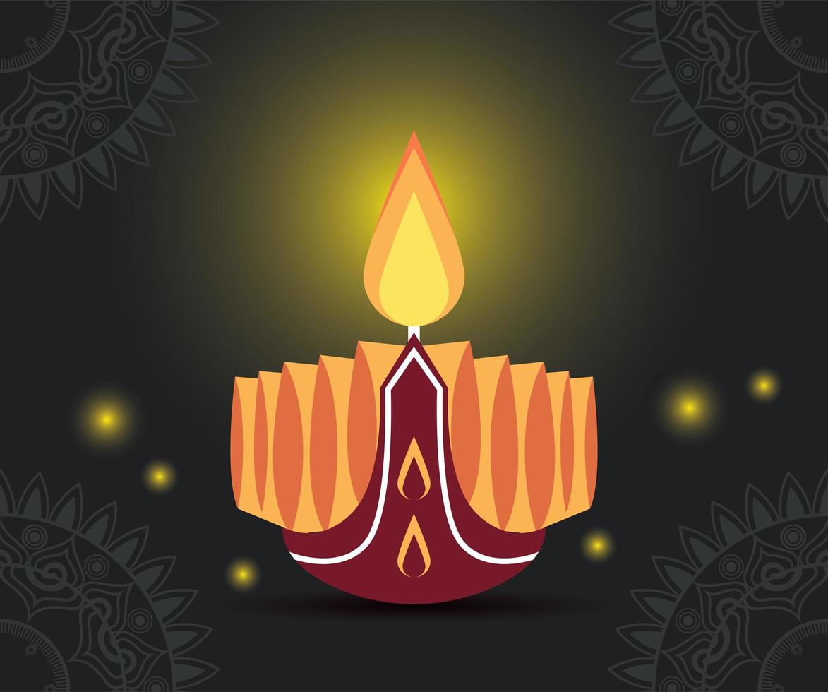 feliz celebração diwali com velas e luzes vetor