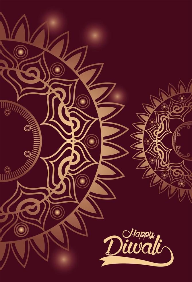 feliz celebração diwali com mandalas douradas vetor