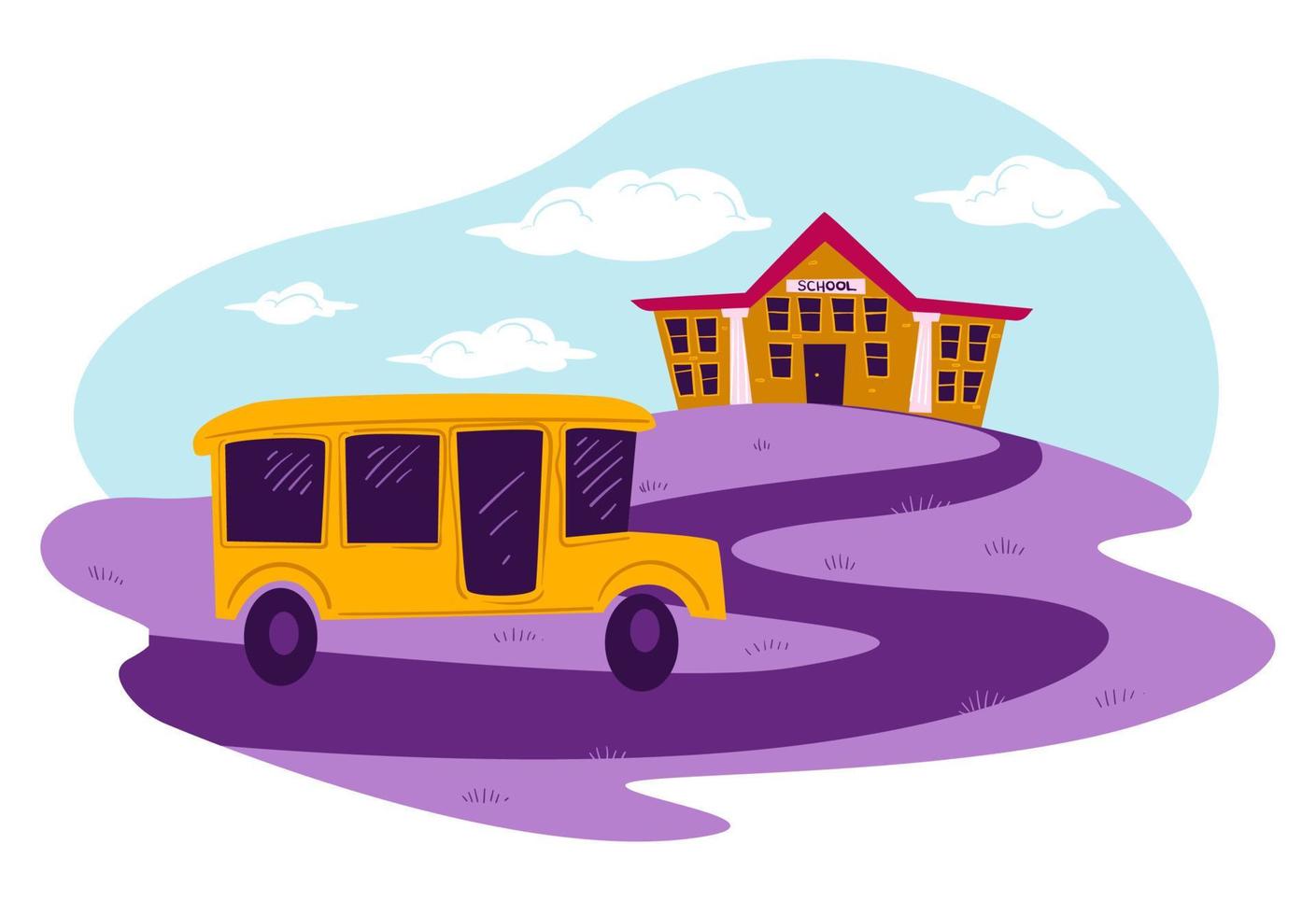 ônibus escolar descendo o caminho para a construção de vetor