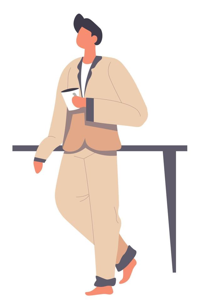homem de pijama tomando café na manhã vetor