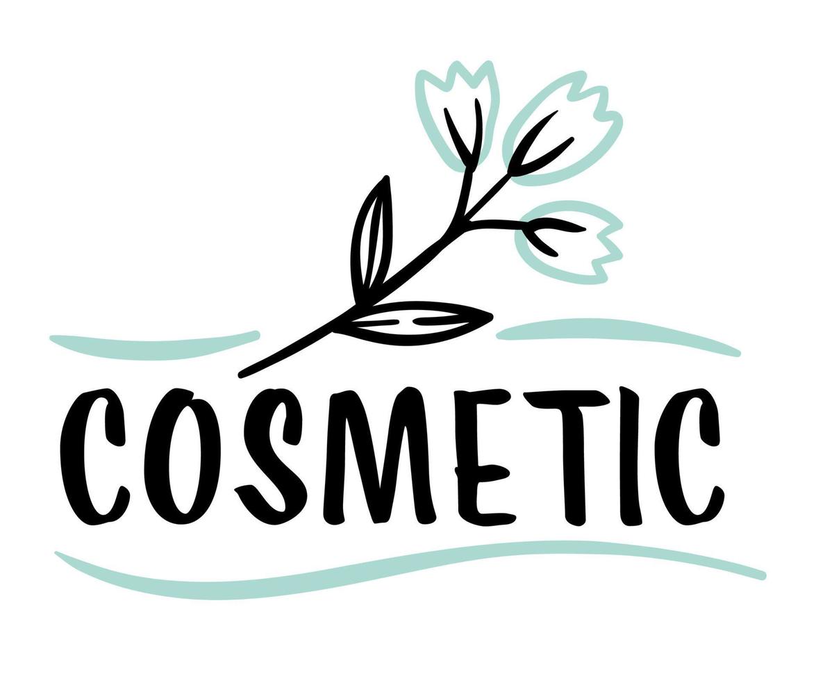 ícone cosmético, inscrição com flor tenra, vetor de emblema