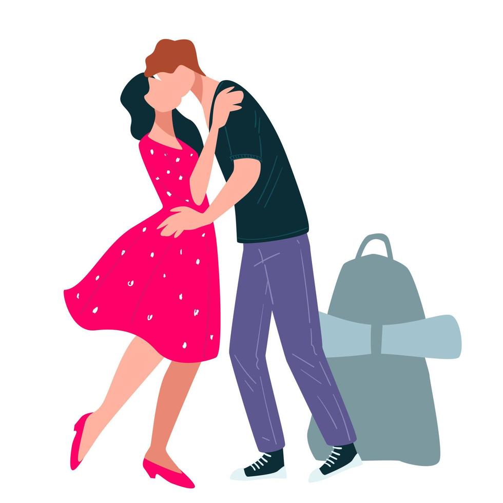 mulher beijando homem com bagagem, viajando casal apaixonado vetor