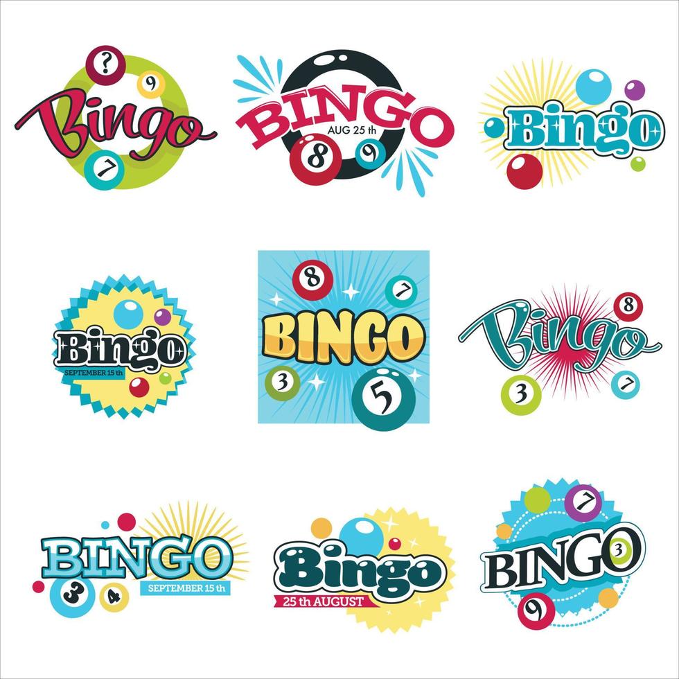 jogo de bingo ícones isolados bolas de equipamento de jogo com números vetor