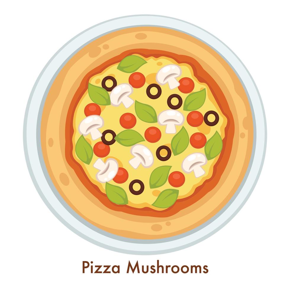 pizza cogumelos cozinha italiana prato ou refeição com queijo derretido vetor