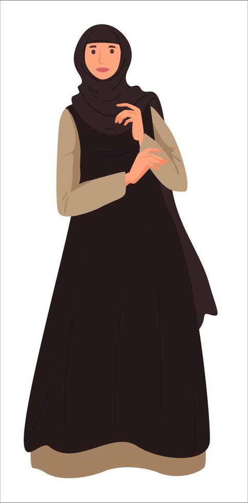 menina muçulmana usando lenço na cabeça e vetor de vestido longo