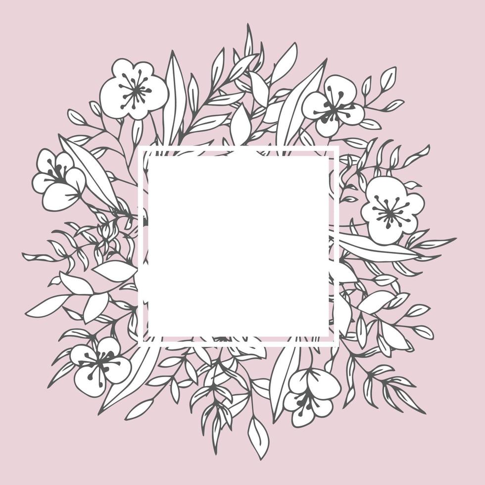 cartão de felicitações de decoração florística de moldura quadrada de flor vetor
