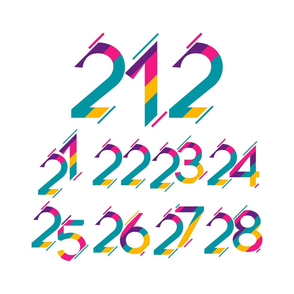 números do ano de aniversário, conjunto de cores vetor