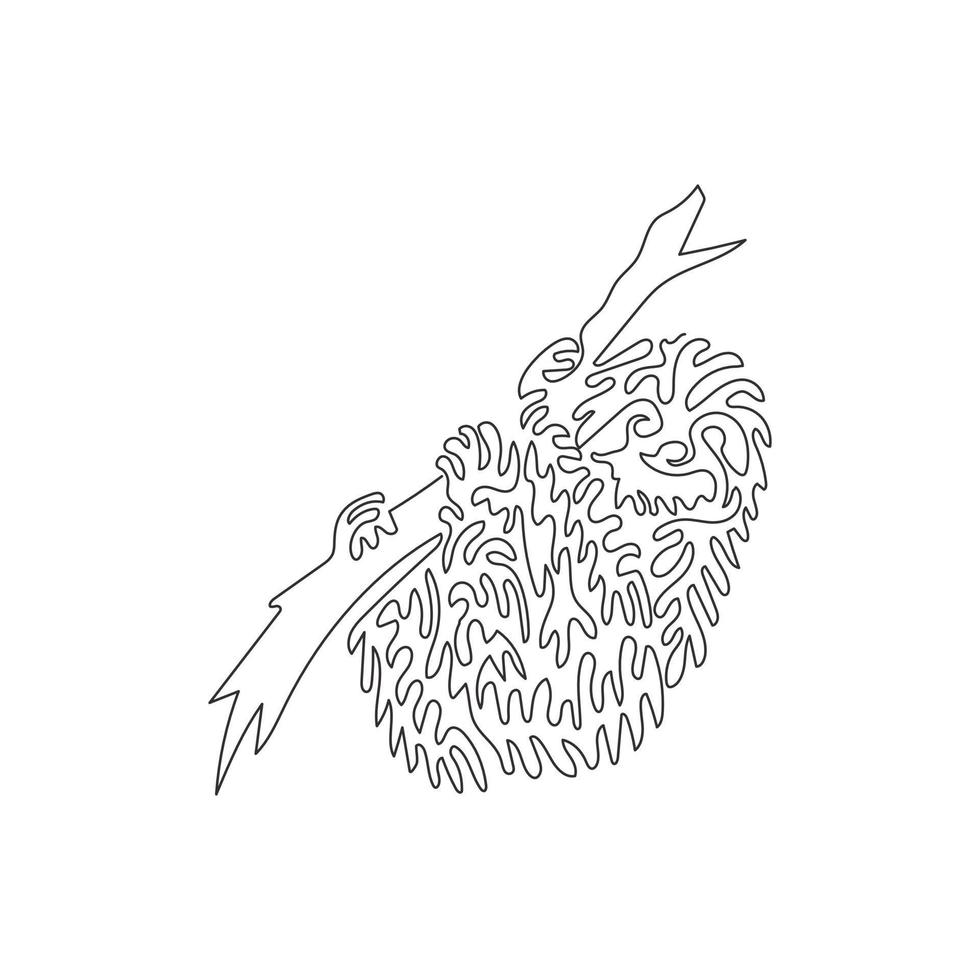 curva contínua um desenho de linha de arte abstrata da curva do mamífero da habitação da árvore da preguiça. ilustração vetorial de traço editável de linha única de preguiça amigável para logotipo, decoração de parede, pôster boho vetor