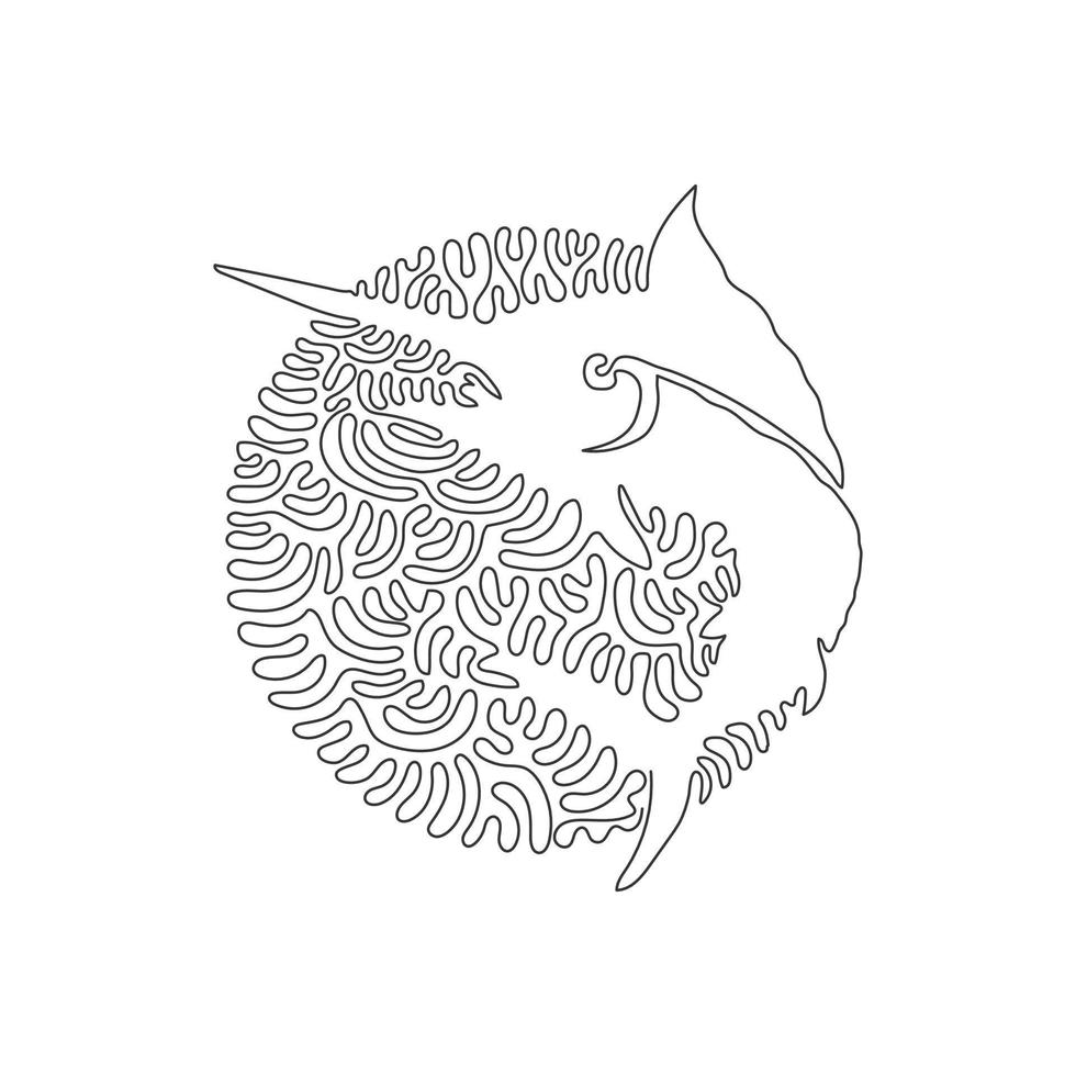 desenho contínuo de uma linha de curva de arte abstrata de marlin exótico em círculo. ilustração vetorial de traço editável de linha única de barbatana dorsal longa de marlin bonito para logotipo, decoração de parede, decoração de impressão de pôster vetor