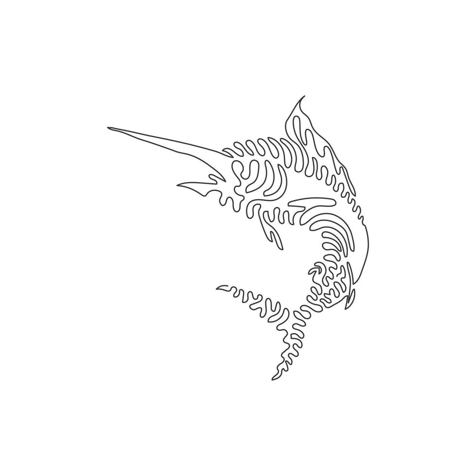 curva contínua um desenho de linha de arte abstrata de curva de marlin de salto bonito. ilustração vetorial de traço editável de linha única de focinho de lança arredondada de marlin para logotipo, decoração de parede, decoração de impressão de pôster vetor