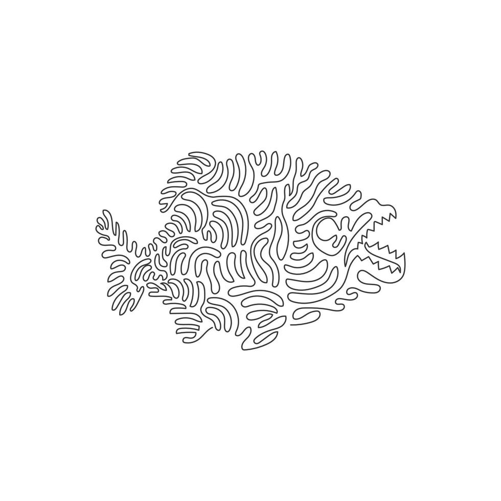 curva contínua um desenho de linha de arte abstrata de curva de peixes carnívoros. ilustração vetorial de traço editável de linha única de piranha de dentes afiados para logotipo, decoração de parede e decoração de impressão de pôster vetor