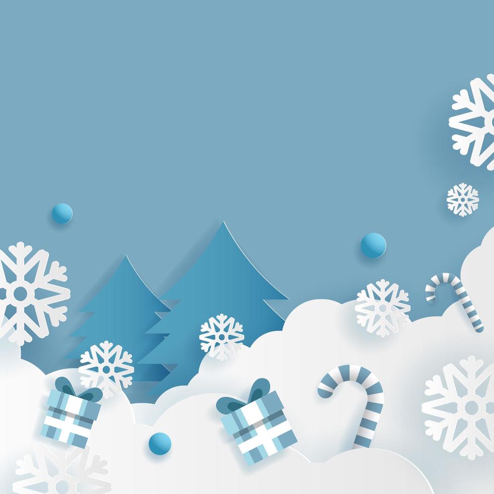 fundo abstrato de inverno e natal, flocos de neve com caixa de presente vetor