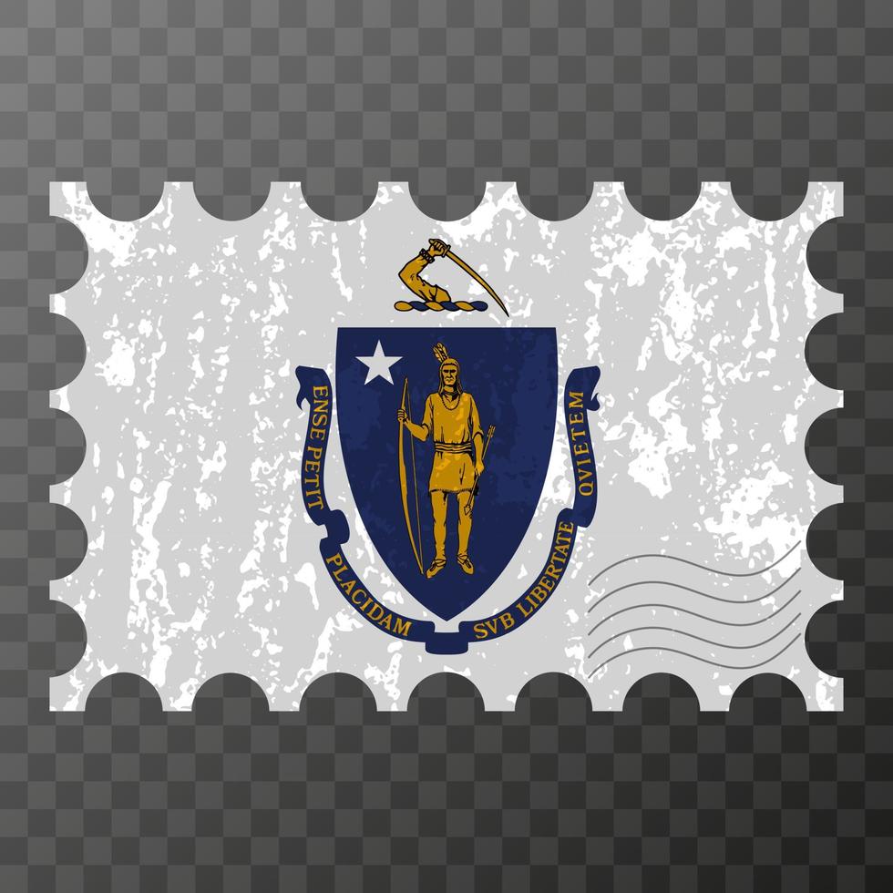 selo postal com a bandeira do estado de massachusetts grunge. ilustração vetorial. vetor